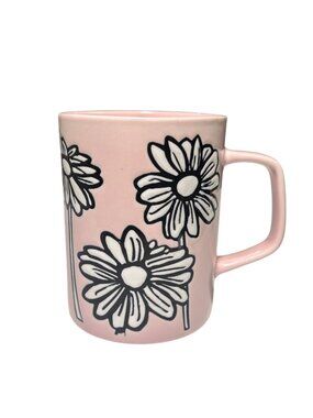 Ore’ Originals Pink Ceramic Mug With Black & White Daisy Design - Microwave & Di